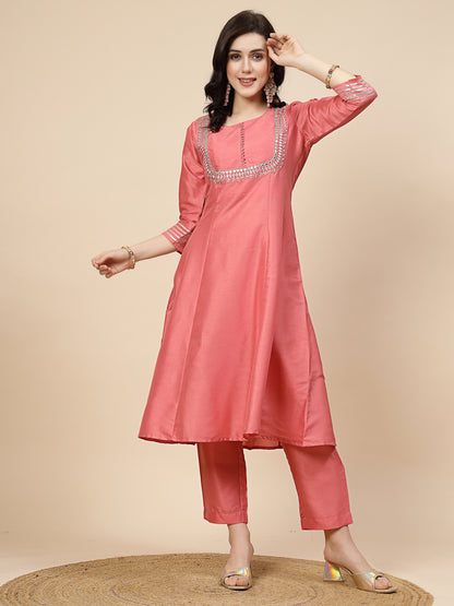 Graceful Peach Embroidered Suit