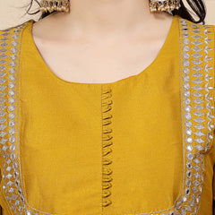 Women Mustard Yoke Design A-Line Kurta And Trousers With Dupatta
