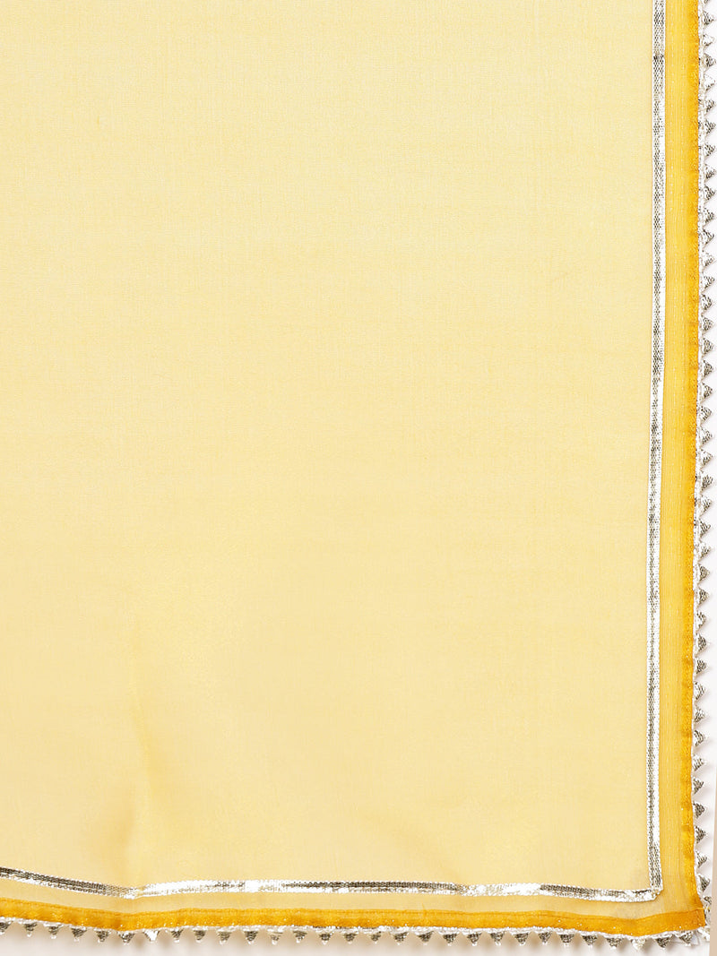 Women Mustard Yoke Design A-Line Kurta And Trousers With Dupatta