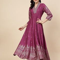 Festive Embroidered Flared Kurta Dress Front