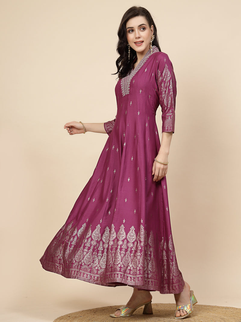 Festive Embroidered Flared Kurta Dress Side