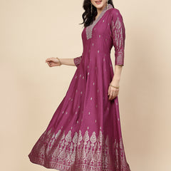 Festive Embroidered Flared Kurta Dress Side