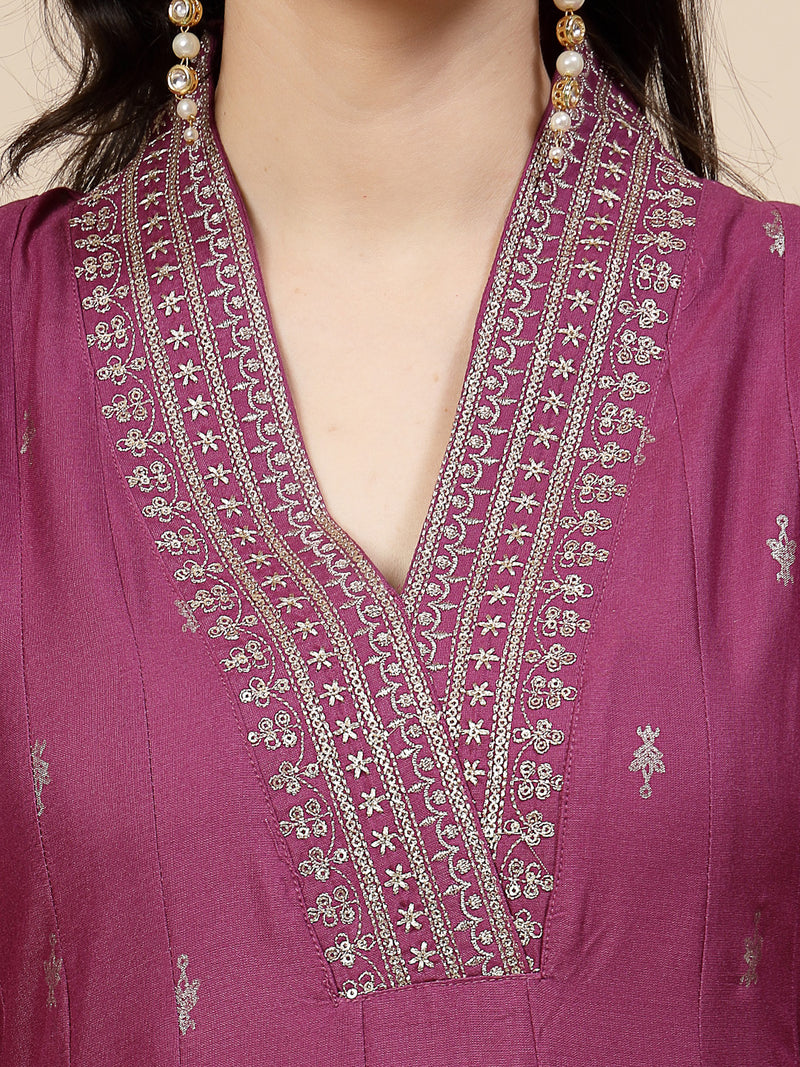 Festive Embroidered Flared Kurta Dress Neck line