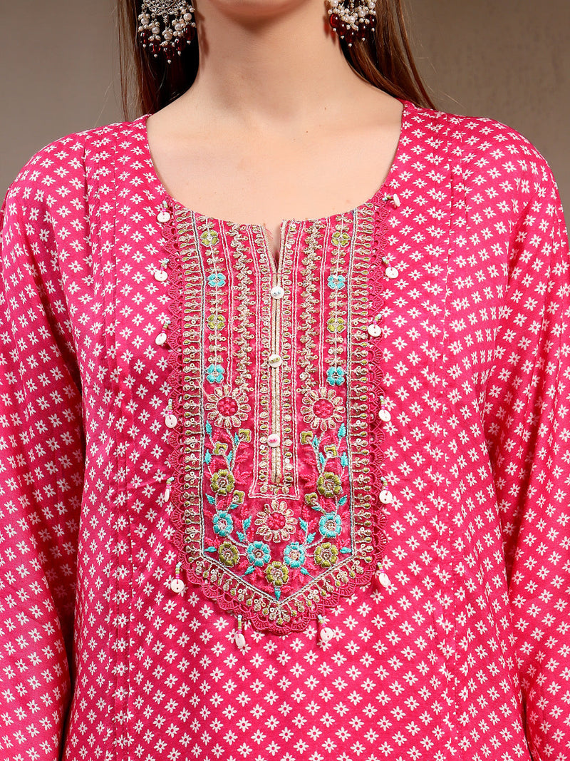 Women Ethnic Motifs Printed Regular Thread Work Kurta with Trousers