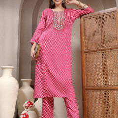 Women Ethnic Motifs Printed Regular Thread Work Kurta with Trousers