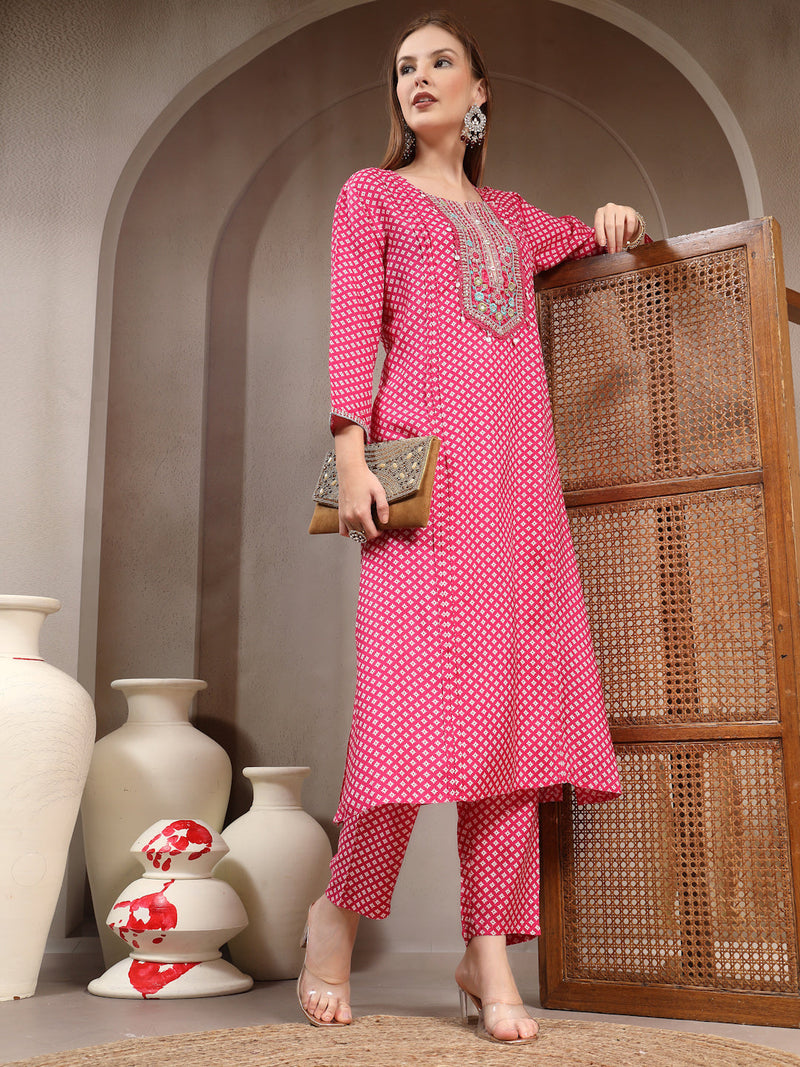 Women Ethnic Motifs Printed Regular Thread Work Kurta with Trousers
