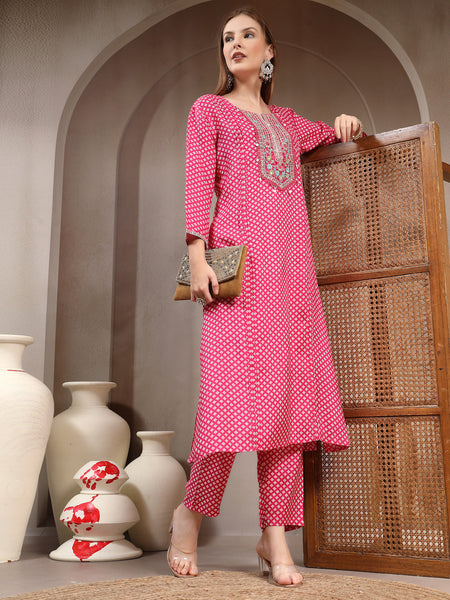 Women Ethnic Motifs Printed Regular Thread Work Kurta with Trousers