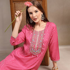 Women Ethnic Motifs Printed Regular Thread Work Kurta with Trousers