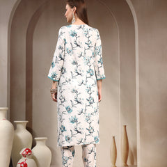 Women Floral Printed Regular Thread Work Kurta with Trousers