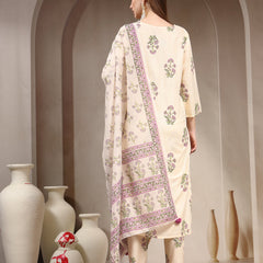 Women Floral Printed Regular Thread Work Kurta with Trousers & With Dupatta