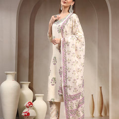 Women Floral Printed Regular Thread Work Kurta with Trousers & With Dupatta