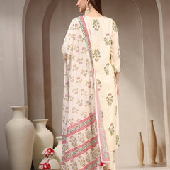 Women Pink Floral Printed Regular Kurta with Trousers & With Dupatta
