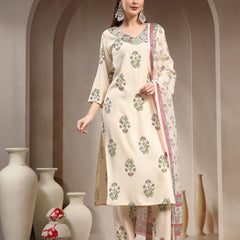 Women Pink Floral Printed Regular Kurta with Trousers & With Dupatta