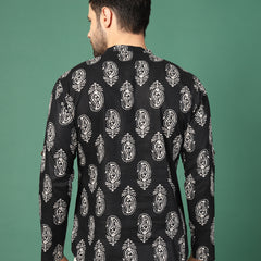 Men’s Black Printed Mandarin Collar Kurta