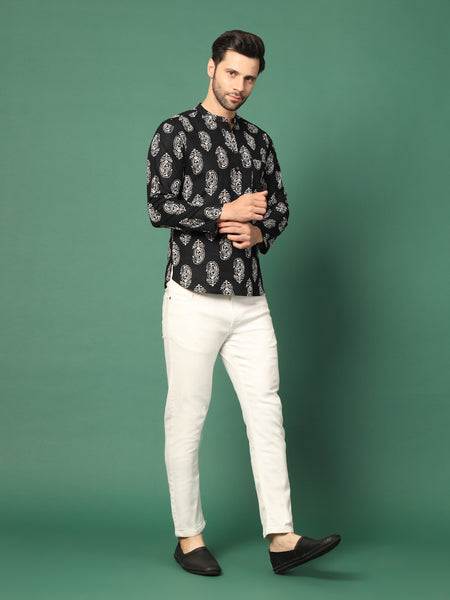 Men’s Black  Collar Kurta-Full