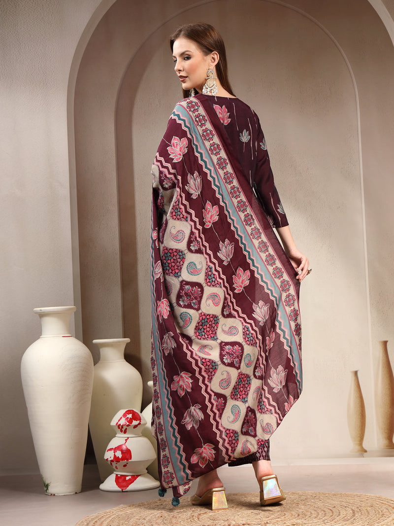 Women Floral Printed Regular Kurta with Trousers & With Dupatta