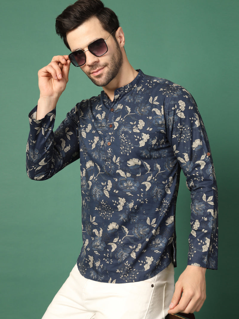 Men’s Blue Printed Madrinen Kurta