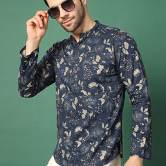Men’s Blue Printed Madrinen Kurta