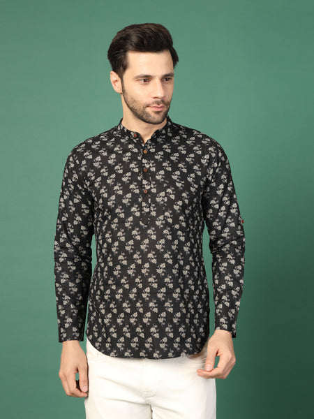 Men’s Black Printed Collar Kurta-Style