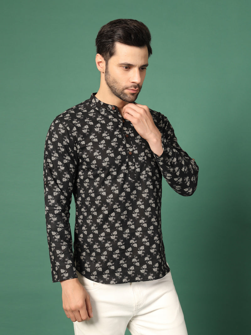 Men’s Black Printed Collar Kurta