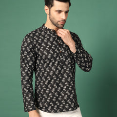 Men’s Black Printed Collar Kurta