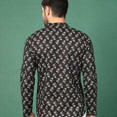 Men’s Black Printed Collar Kurta-Back
