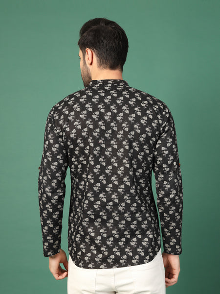 Men’s Black Printed Collar Kurta-Back