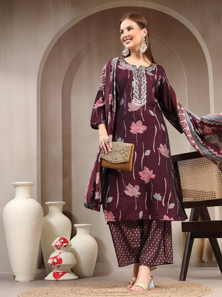 Women Floral Printed Regular Kurta with Trousers & With Dupatta