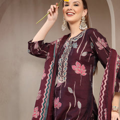 Women Floral Printed Regular Kurta with Trousers & With Dupatta