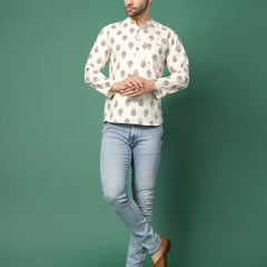 Pearl Edge Men’s Ethnic Printed Kurta -Front