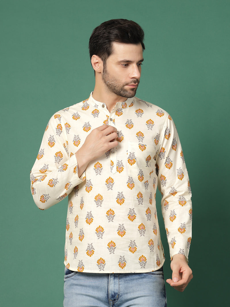 Ivory Crest Men’s Classic Printed Kurta -Front