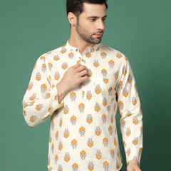 Ivory Crest Men’s Classic Printed Kurta -Front