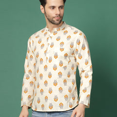 Ivory Crest Men’s Classic Printed Kurta -Side