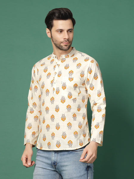 Ivory Crest Men’s Classic Printed Kurta -Side