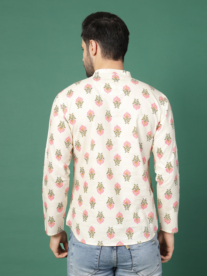 Snowveil Men’s Contemporary Printed Kurta - Back