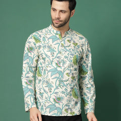 White printed shirt for men front view
