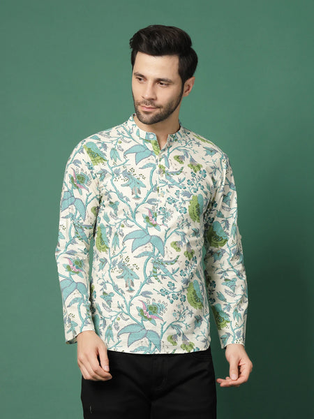 White printed shirt for men front view
