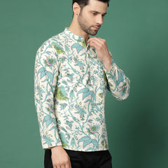 Stylish white ethnic printed shirt for men
