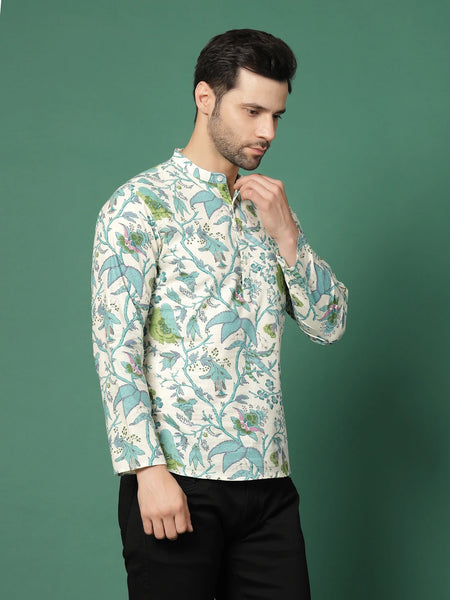 Stylish white ethnic printed shirt for men
