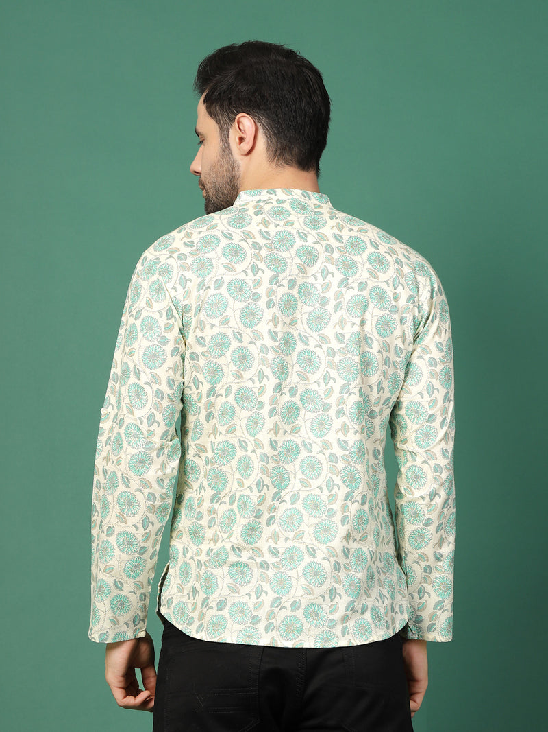 Men festive wear floral printed shirt back view
