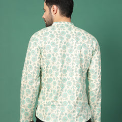 Men festive wear floral printed shirt back view
