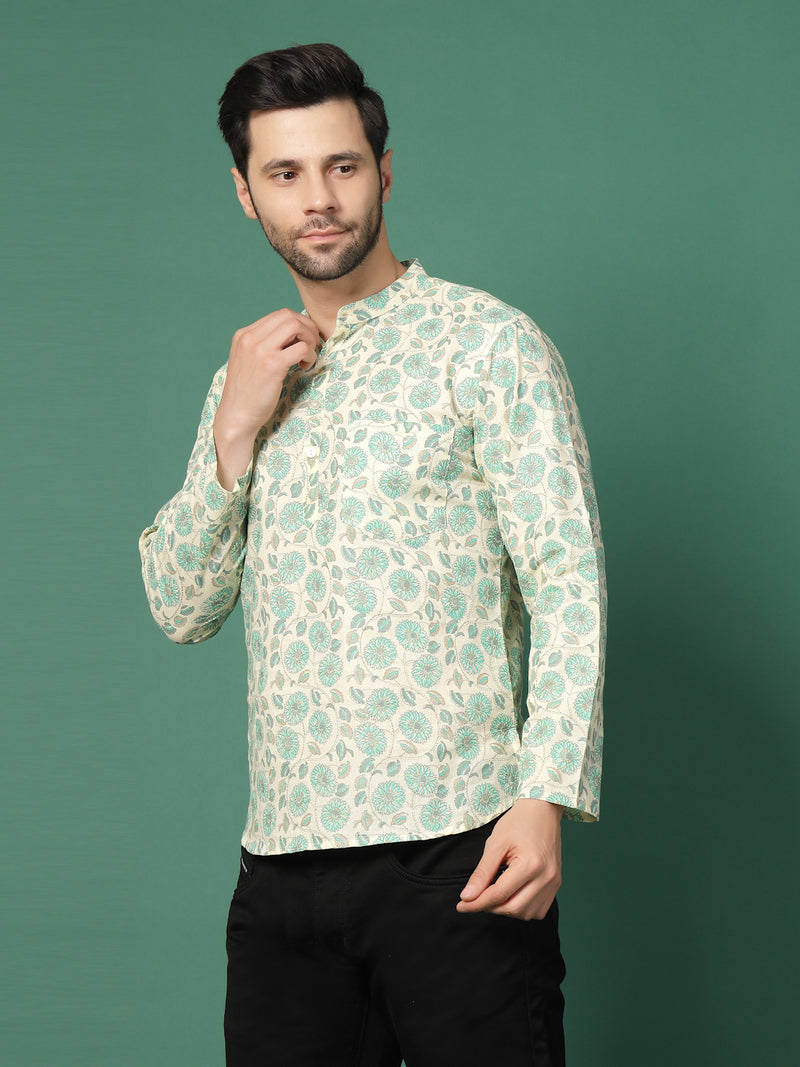 Stylish white ethnic fusion shirt men

