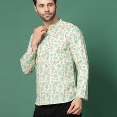 Stylish white ethnic fusion shirt men
