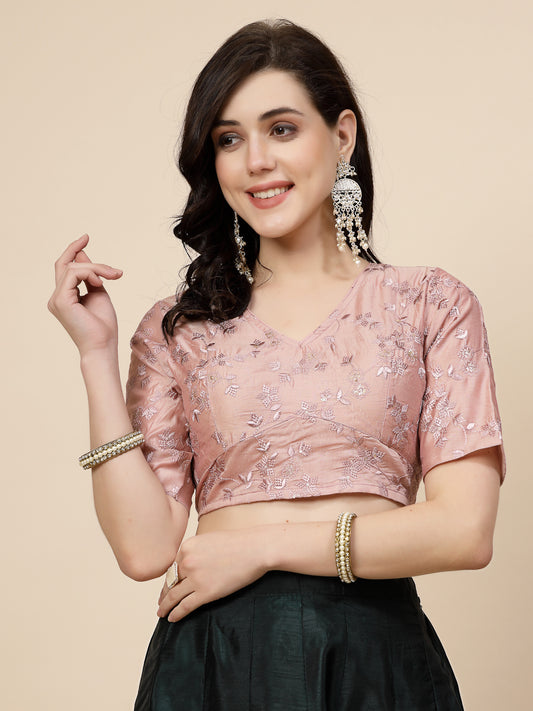 Women Peach Color Embroidery Top