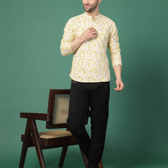 Modern mandarin collar floral shirt front view