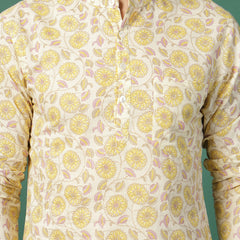 Close-up yellow floral print shirt for men
