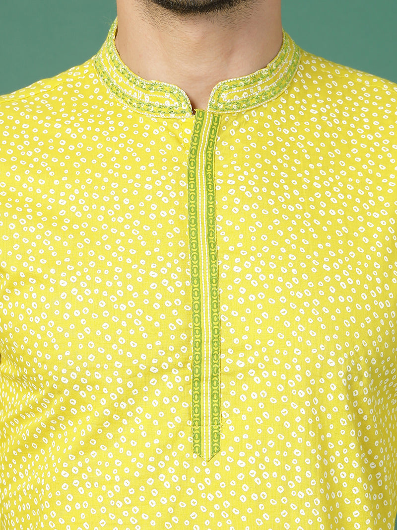 Men lime green embroidered kurta
Close view