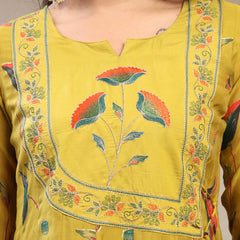 Women Lime Green Embroidered Kurta & Trousers with Dupatta Set