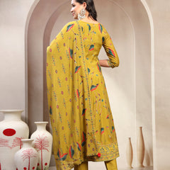 Women Lime Green Embroidered Kurta & Trousers with Dupatta Set