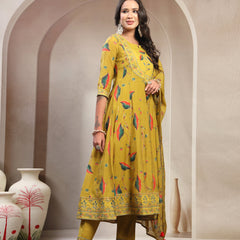 Women Lime Green Embroidered Kurta & Trousers with Dupatta Set